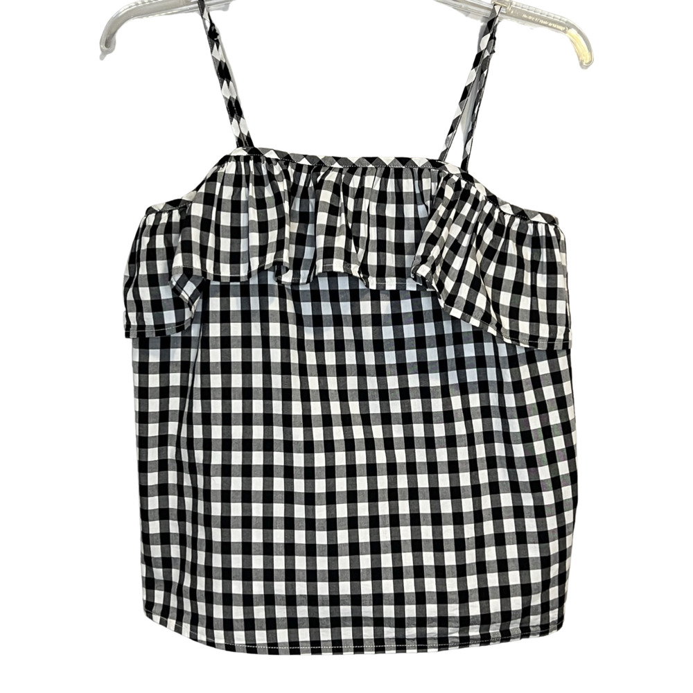 Black and White Gingham Spagetti Strap ruffle Top Sz XS